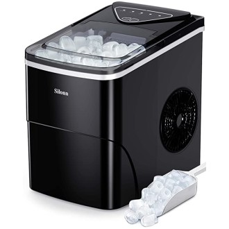 Silonn Ice Makers Countertop, 9 Cubes Ready in 6 Mins, 26lbs in 24Hrs, Self-Cleaning Ice Machine with Ice Scoop and Basket, 2 Sizes of Bullet Ice for Home Kitchen Office Bar Party