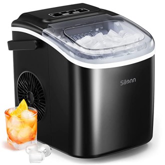 Silonn Countertop Ice Maker, 9 Cubes Ready in 6 Mins, 26lbs in 24Hrs, Self-Cleaning Ice Machine with Ice Scoop and Basket, 2 Sizes of Bullet Ice for Home Kitchen Office Bar Party, Black (SLIM09)