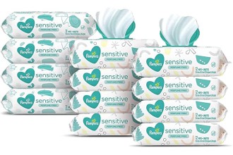 Baby Wipes, Pampers Sensitive Water Based Baby Diaper Wipes, Hypoallergenic and Unscented, 8 Pop-Top Packs with 4 Refill Packs for Dispenser Tub, 864 Total Wipes (Packaging May Vary)